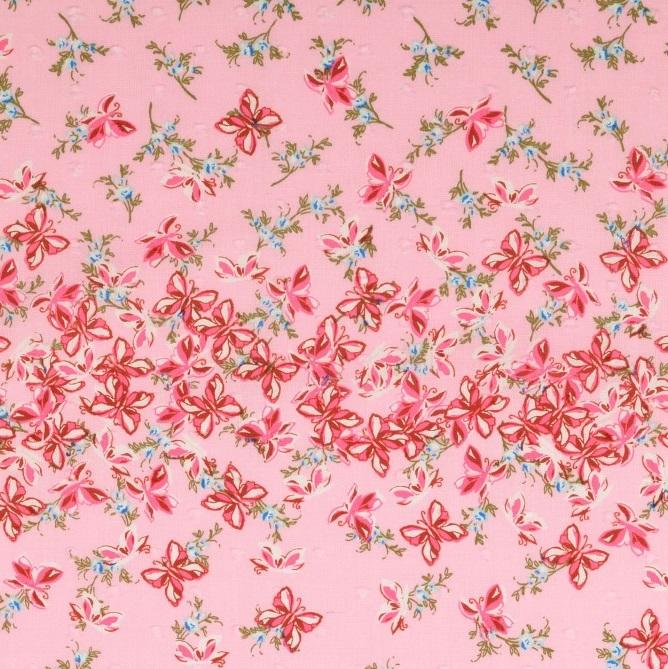 Baumwoll Dobby mit Blumen & Schmettleringen rosa