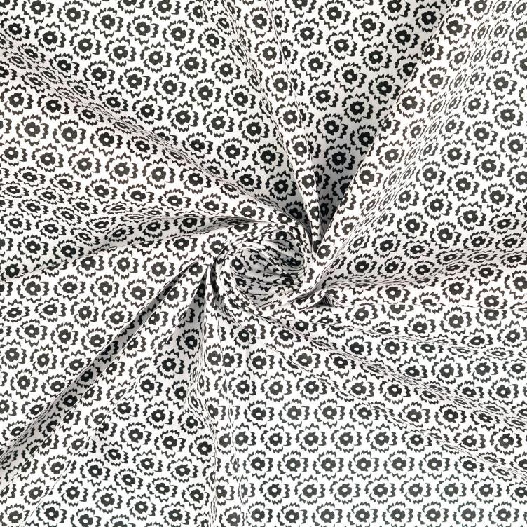 Baumwoll Satin Druck Blumen schwarz/weiss