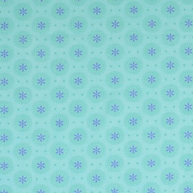 Baumwolle Blumen im Punktekreis türkis