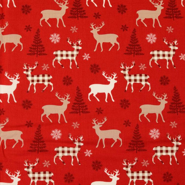 Baumwolle Hirsche auf rot