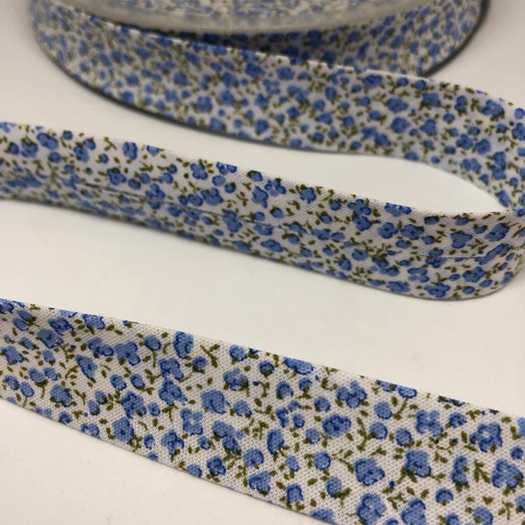 Baumwollschrägband Blumen blau