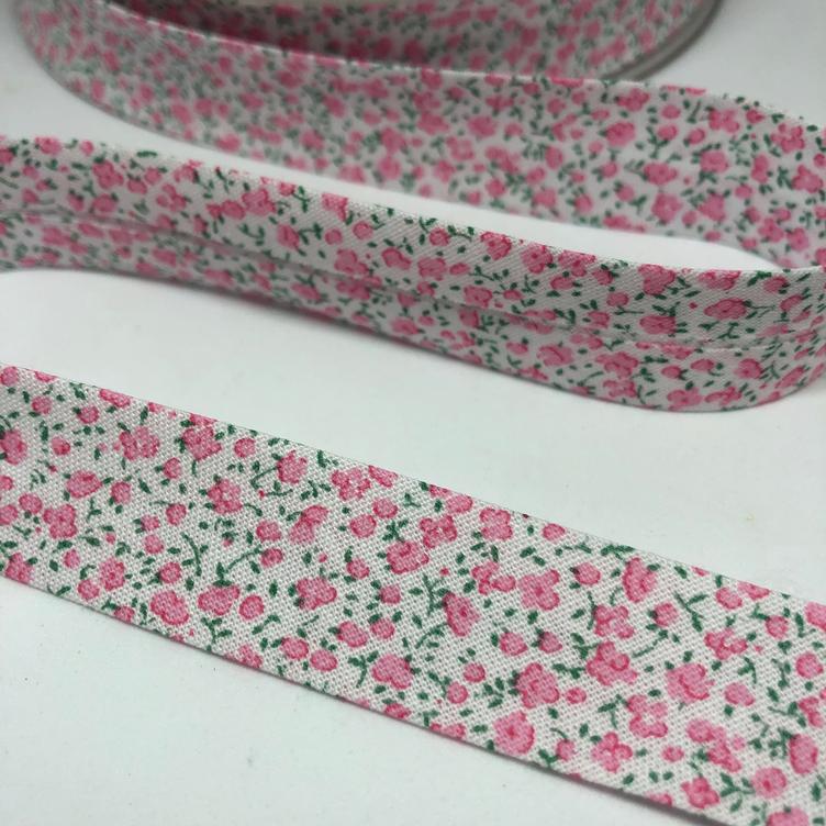 Baumwollschrägband Blumen rosa
