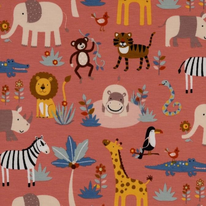 Bio Jersey Dschungeltiere rosa