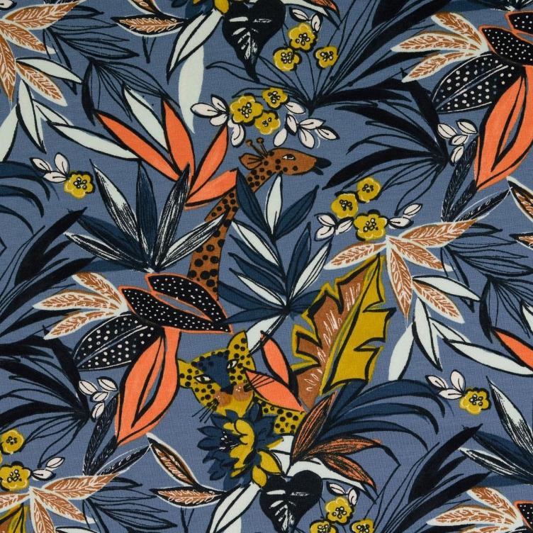 French Terry Blütenjungel dunkelgrau