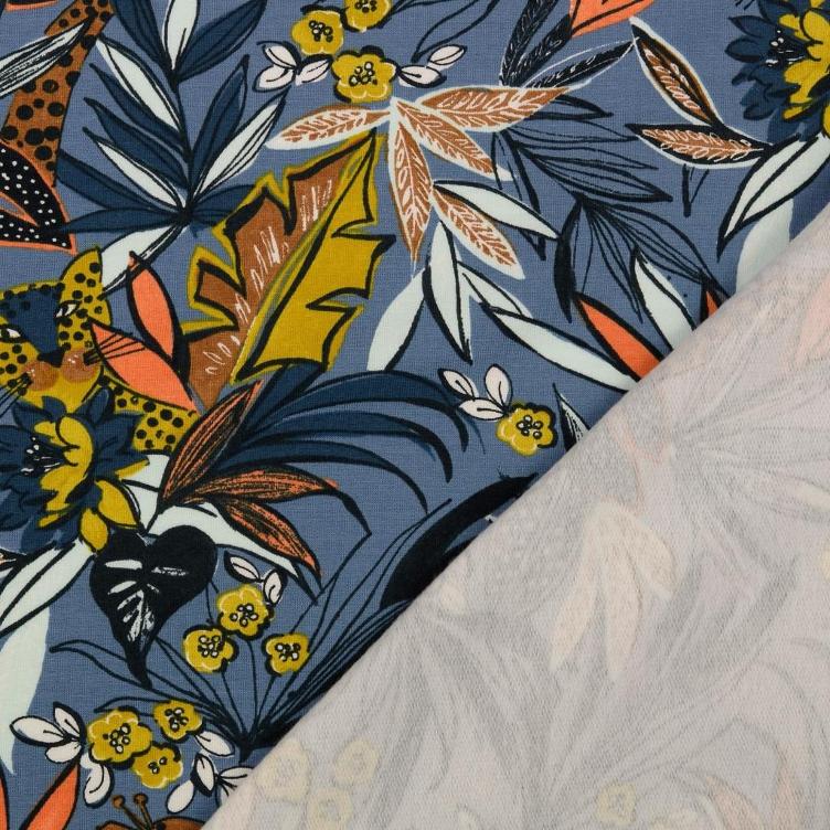 French Terry Blütenjungel dunkelgrau - 1