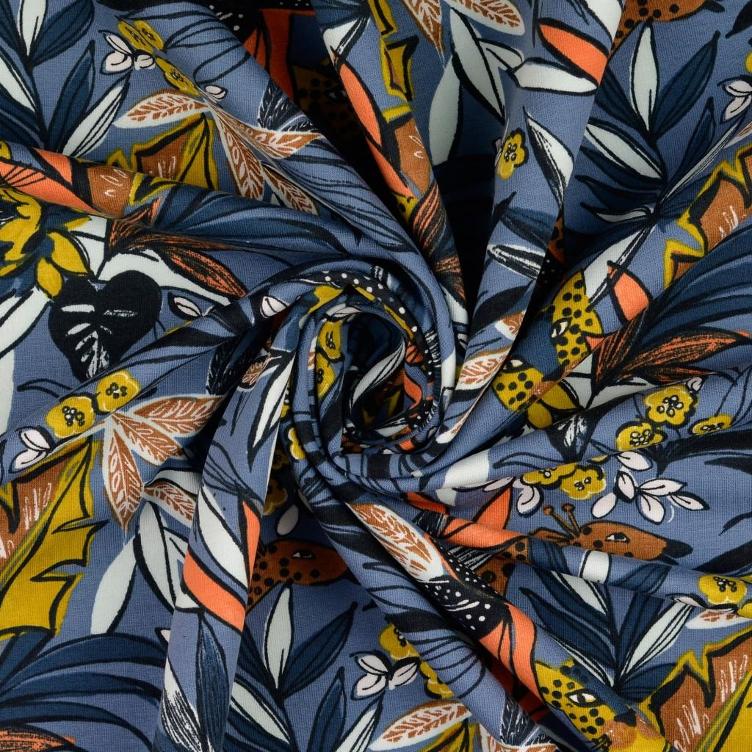 French Terry Blütenjungel dunkelgrau - 0