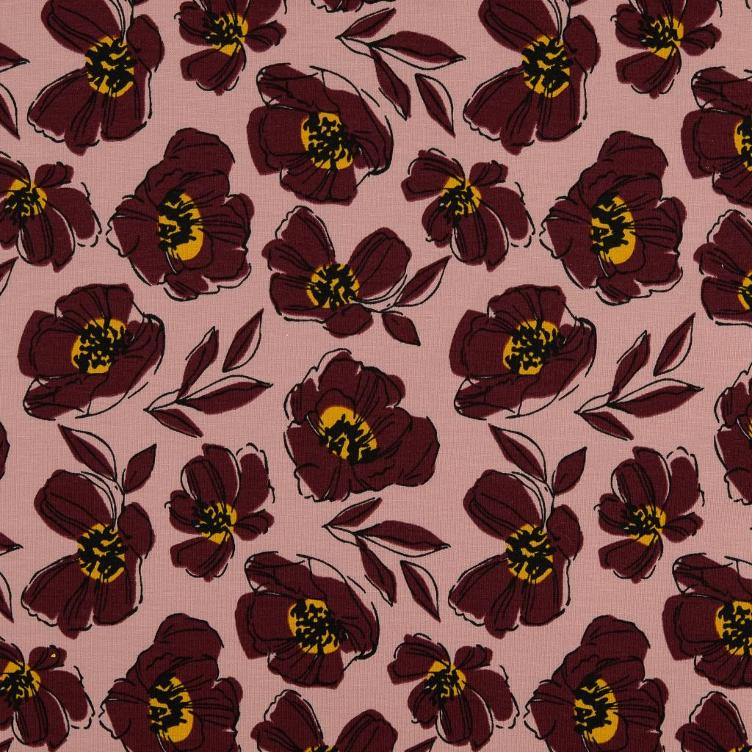 French Terry Blumen altrosa