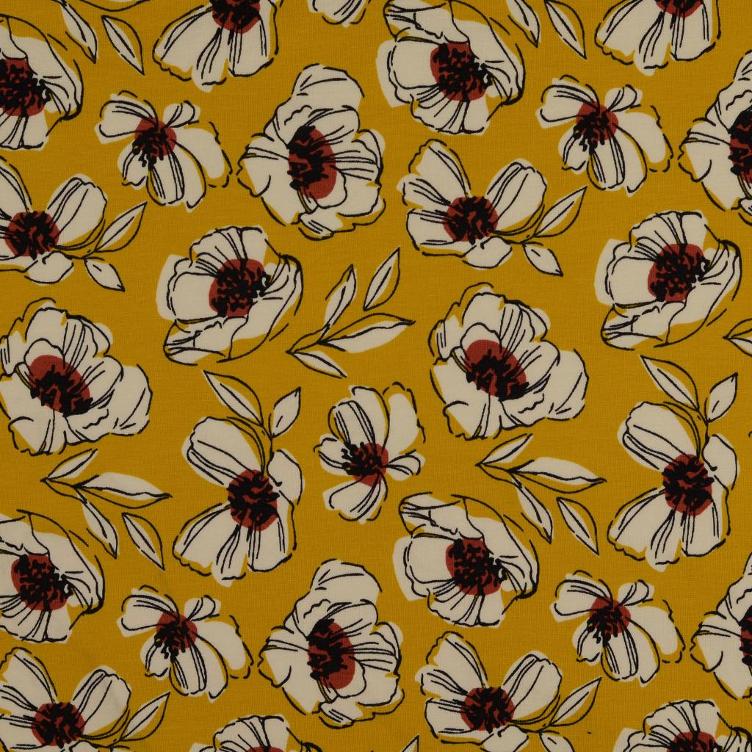 French Terry Blumen senfgelb