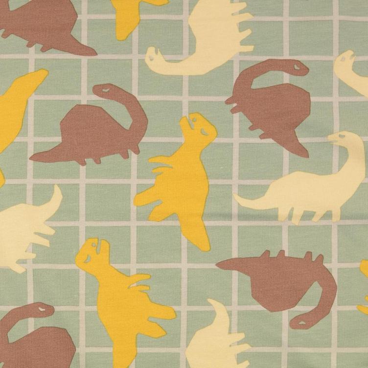 French Terry Dino gelb/hellgrün und hellbraun - 0