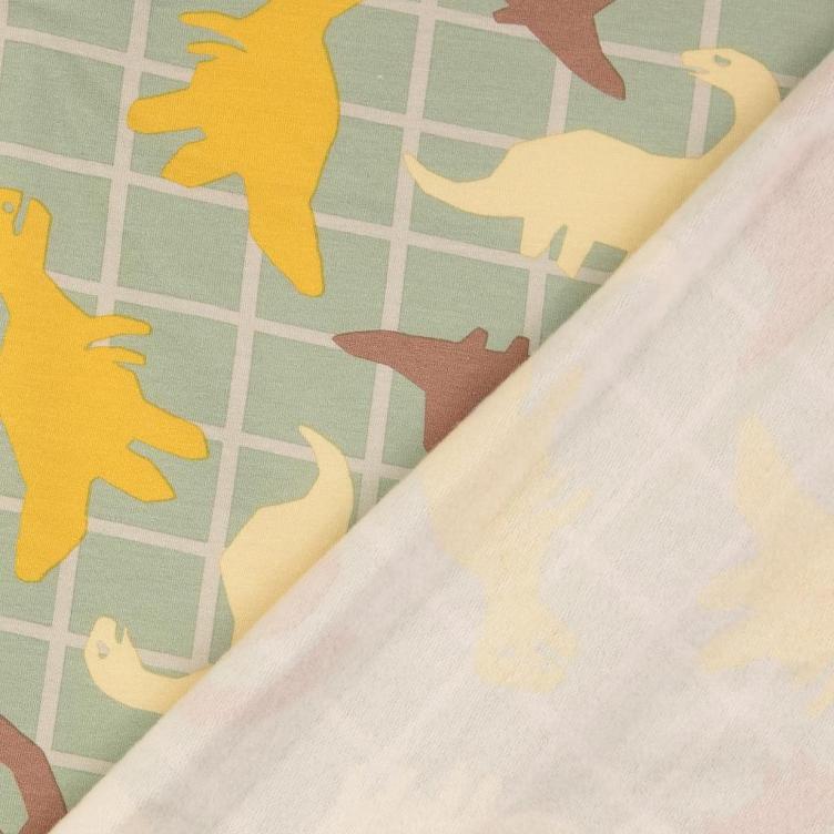 French Terry Dino gelb/hellgrün und hellbraun - 1