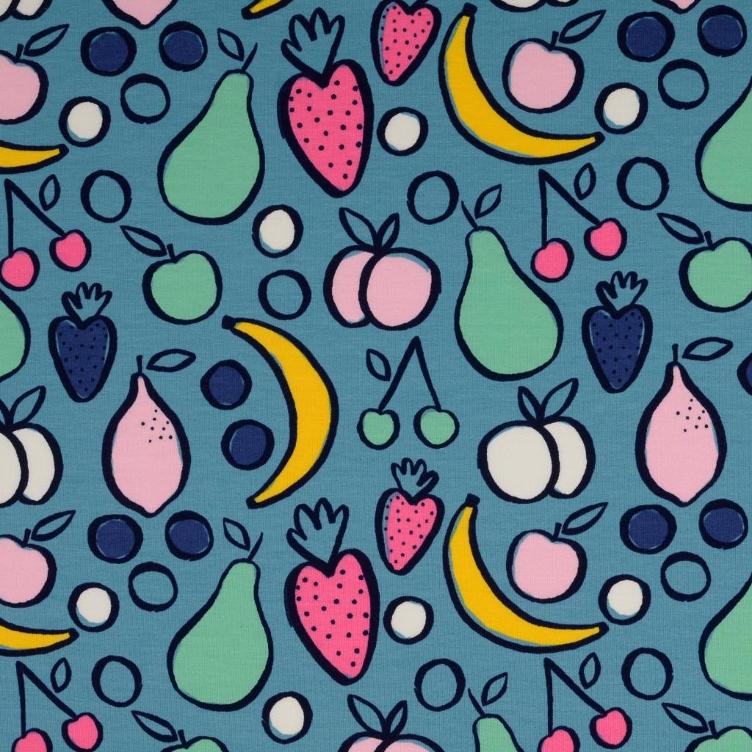 French Terry Früchtchen blau