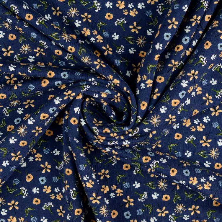 French Terry Peach Blümchen blau