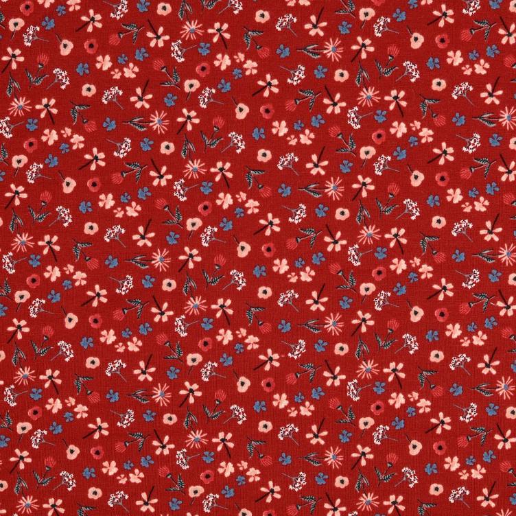 French Terry Peach Blümchen rot