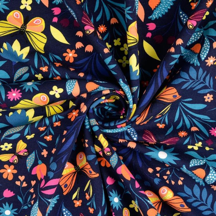 French Terry Schmetterlingswiese marine - 1