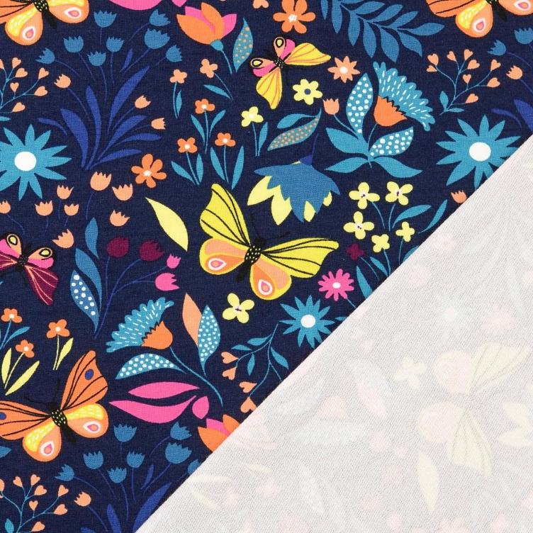 French Terry Schmetterlingswiese marine - 0