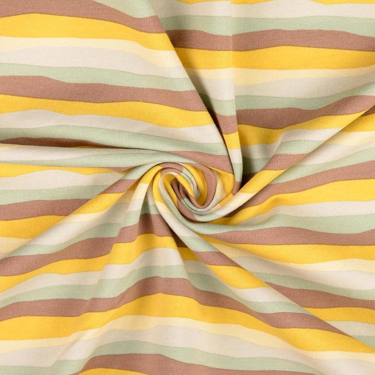 French Terry Streifen gelb/hellgrün und hellbraun