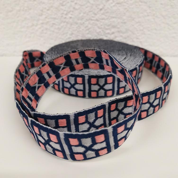 Gurtband 30mm Fashion Quadrat blau lachs