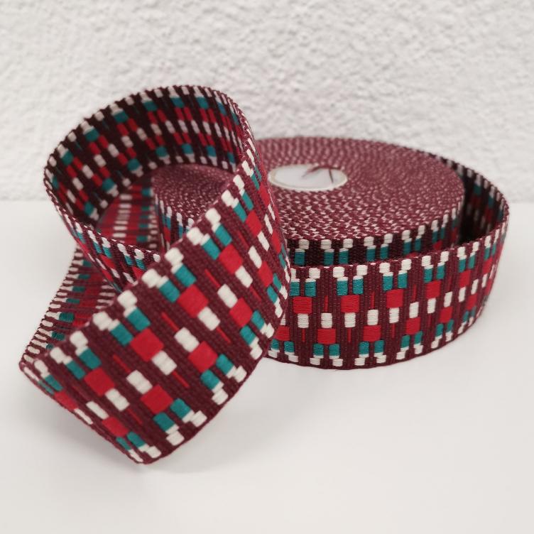Gurtband 40mm Jacquard Aztek bordeaux weiss rot grün
