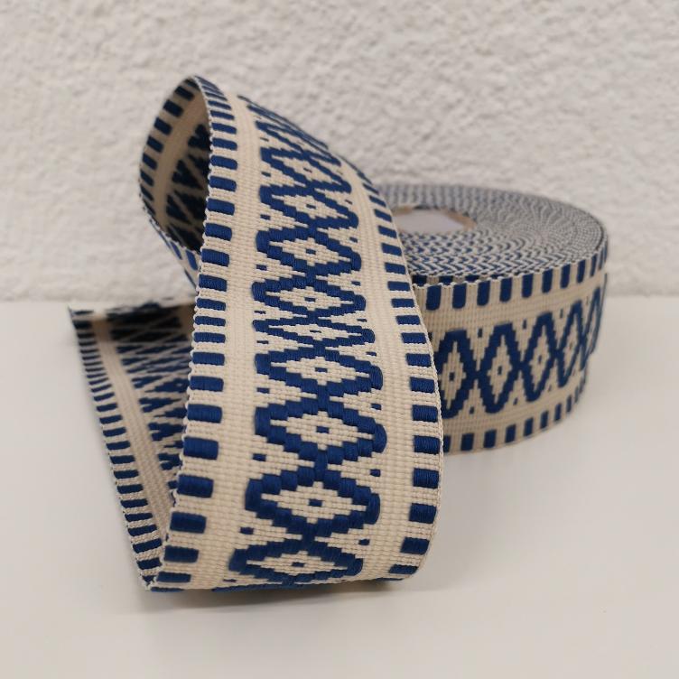 Gurtband 60mm Jacquard Raute beige blau