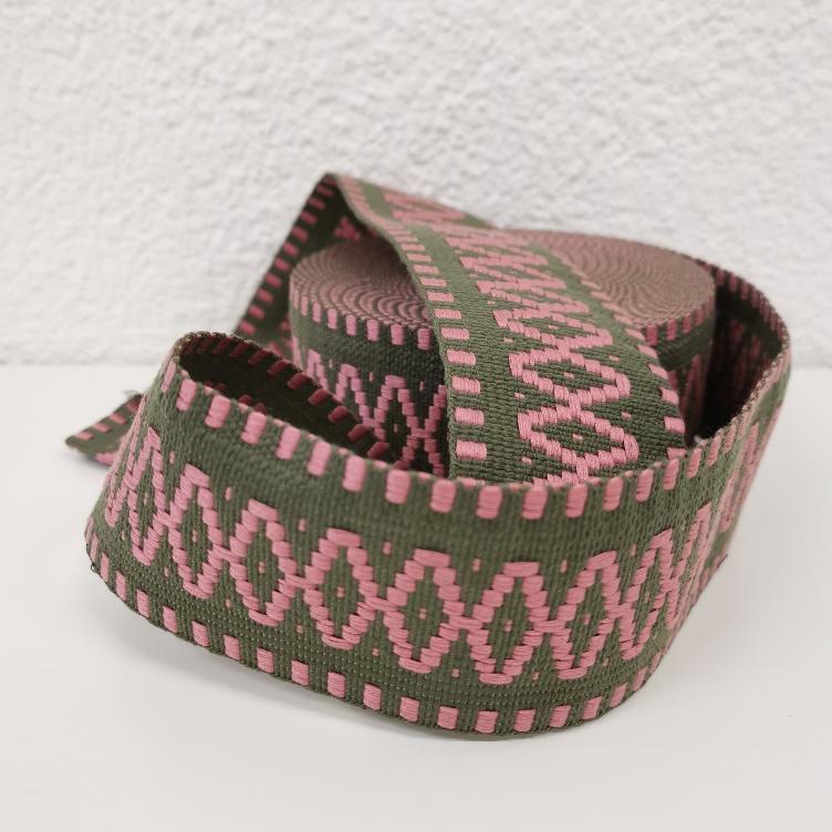 Gurtband 60mm Jacquard Raute olive altrosa