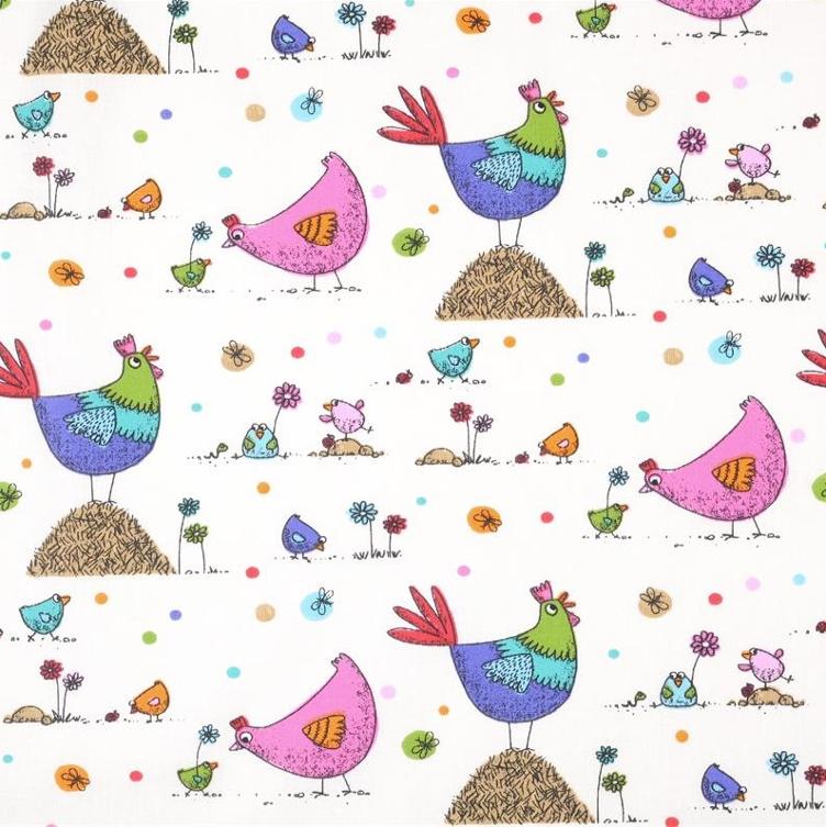 Hühner Gegacker Cretonne bunt