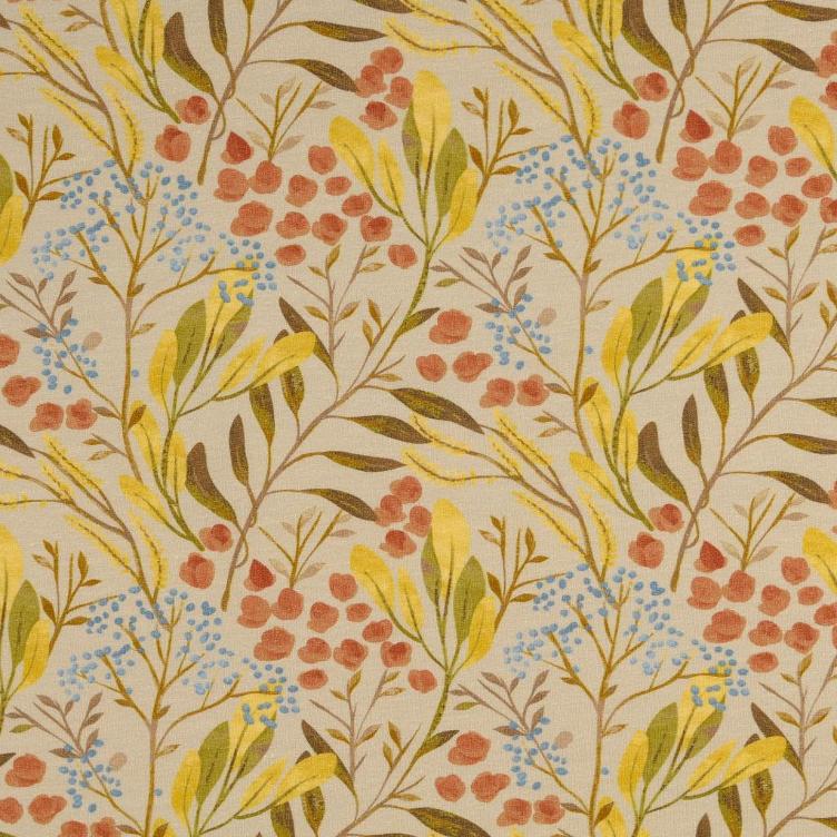 Jersey Aquarell Blätterranken beige