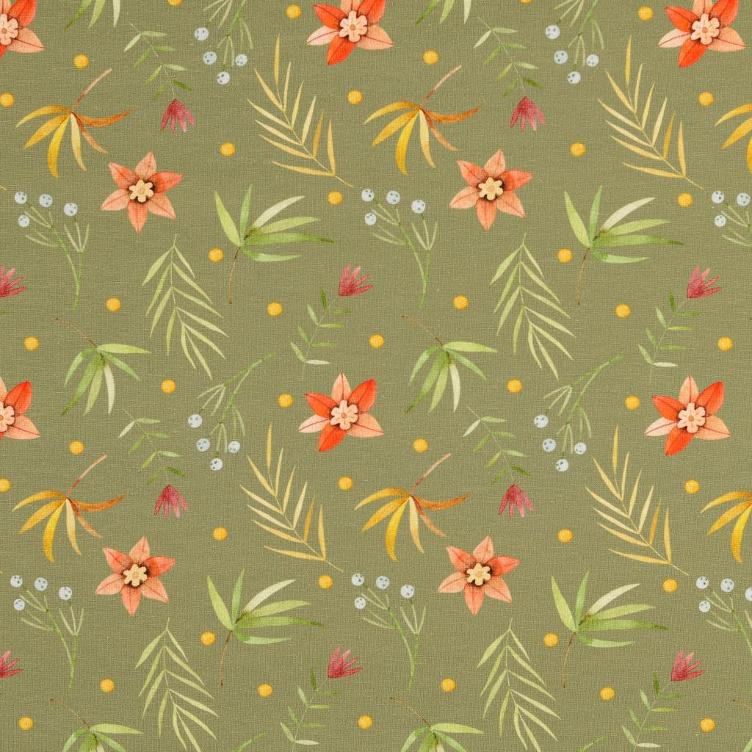 Jersey Aquarell Blüten grün