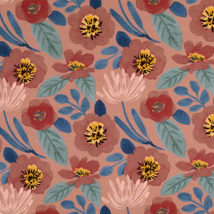Jersey Aquarell Blumen altrosa