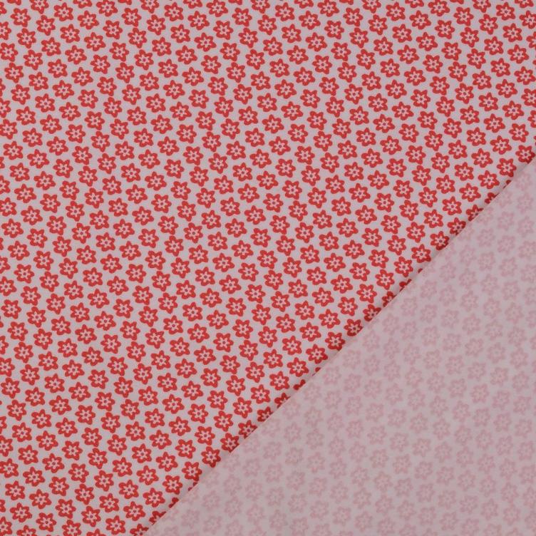 Jersey Blümchen rot auf weiss - 0