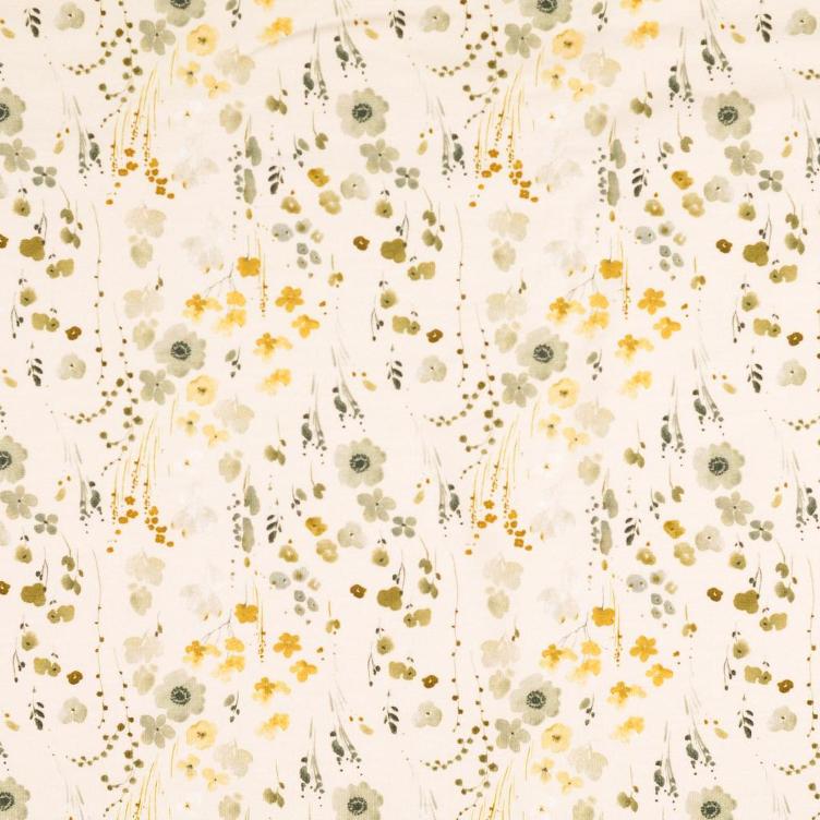 Jersey natural Blumenranken beige