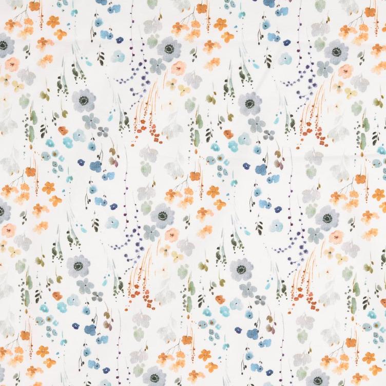 Jersey natural Blumenranken weiss blau