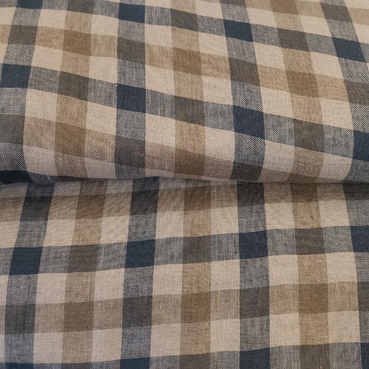 Leinen Karo rauchblau-natur-beige