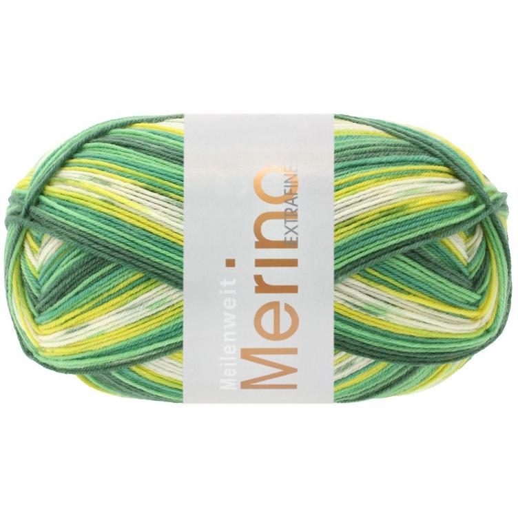 Meilenweit Merino extrafine Laura 100g 4551 jade, tannen- opalgrün, grüngelb, rohweiss