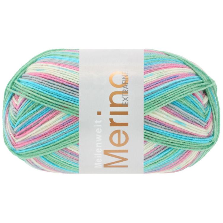 Meilenweit Merino extrafine Laura 100g 4554 türkis, grau, nelkenrosa, petrol, rohweiss