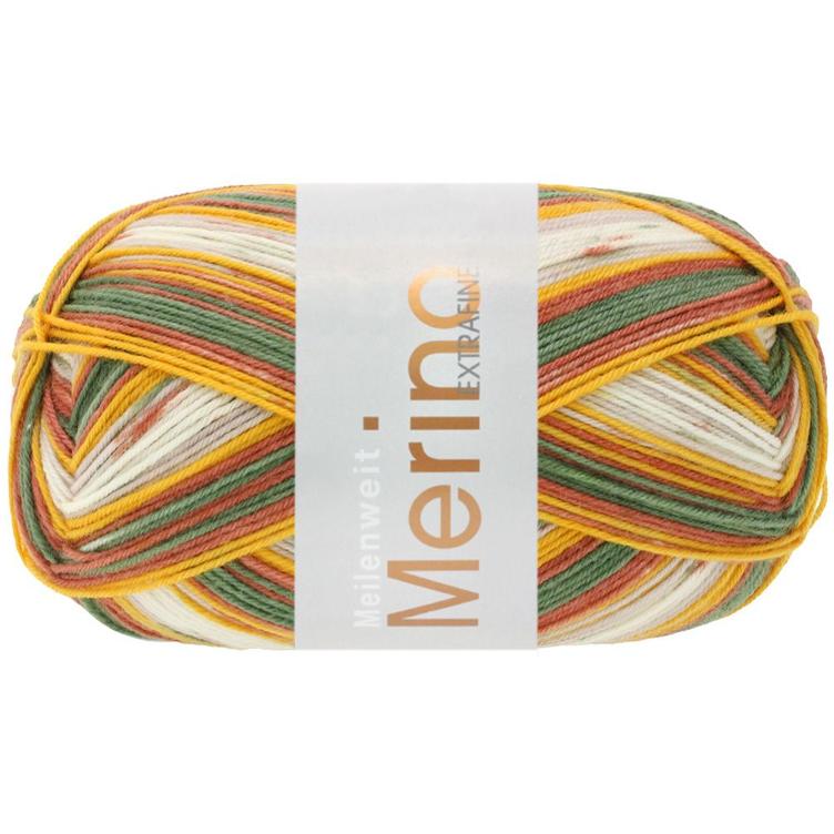 Meilenweit Merino extrafine Laura 100g 4555 sonnengelb, rehbraun, moosgrün, graubeige, rohweiss