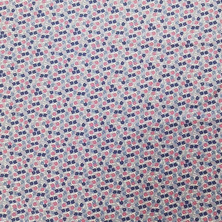 Popeline Blümchen blau/rosa