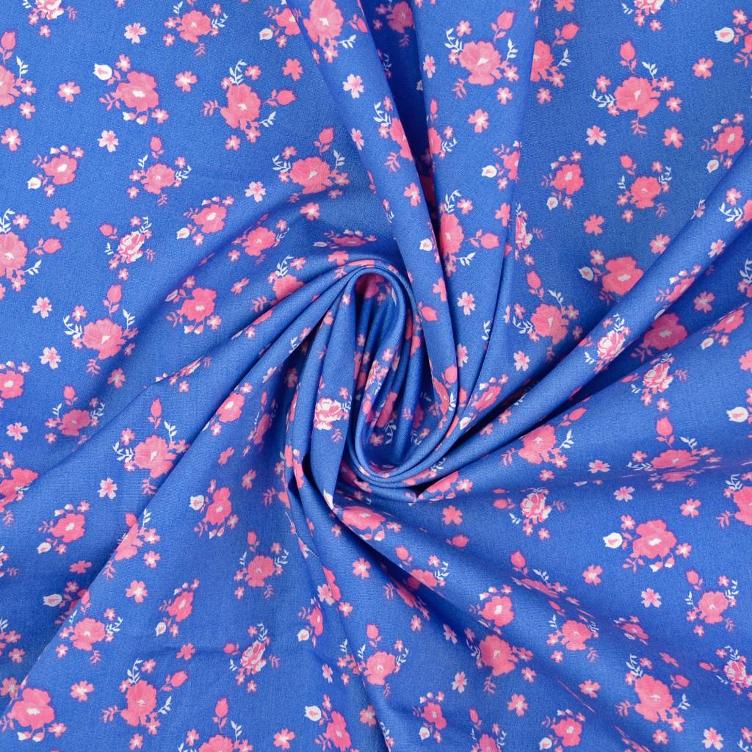 Popeline Blümchen rosa blau - 0