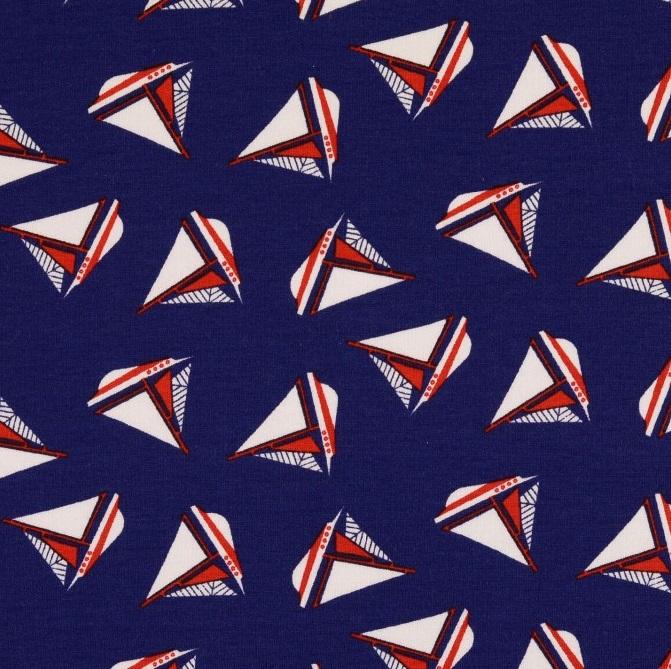 Segelschiff blau rot French Terry