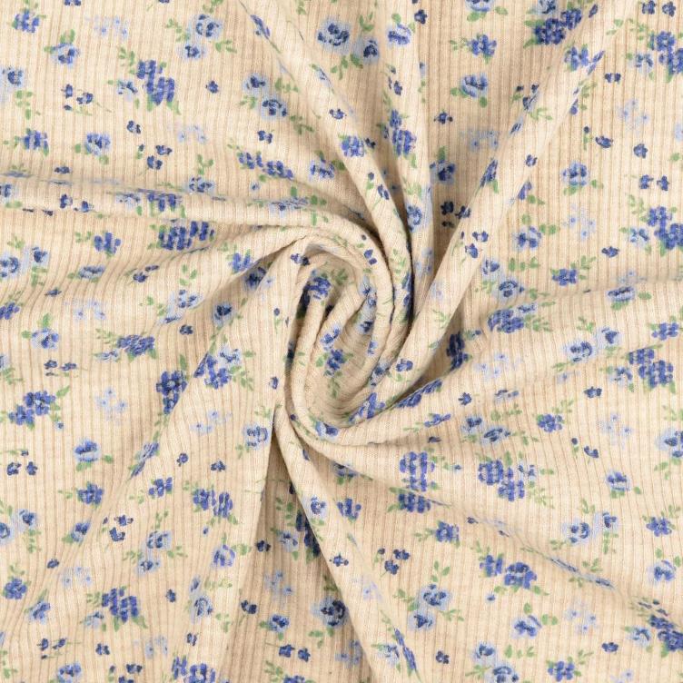 Strickjersey Blumen blau