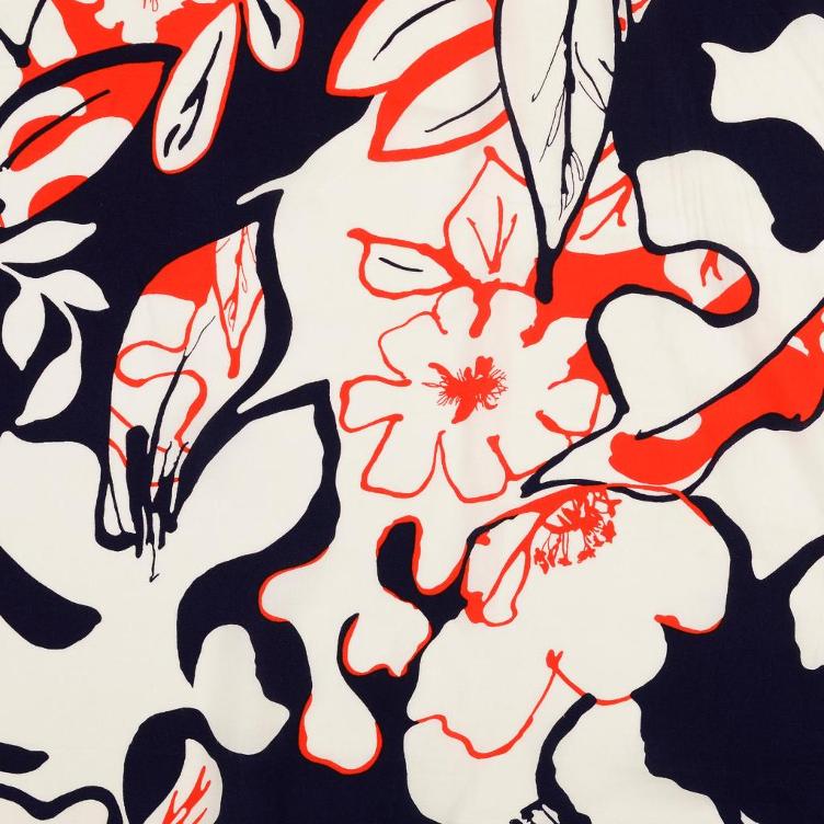 Viscose Blumendruck schwarz rot
