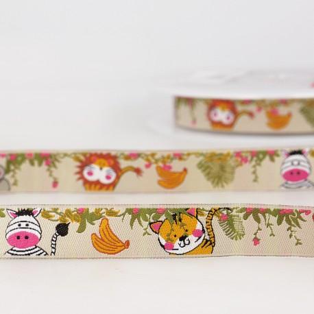 Webband Dschungeltiere beige 16mm
