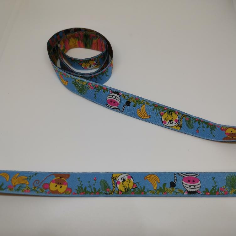 Webband Dschungeltiere blau 16mm