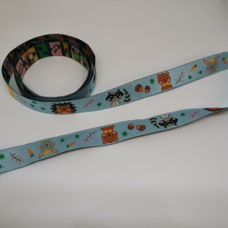 Webband Waldtiere hellblau 16mm